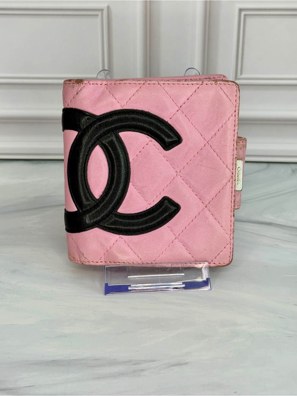CHANEL Cambon Ligne Quilted Lambskin Bifold Wallet Pink & Black | Full Set | COA - Picture 3 of 8